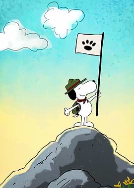 Snoopy on a mountain peak