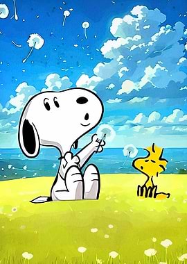 Snoopy and Woodstock with Dandelions