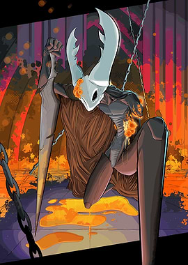 Hollow Knight Character in Fiery Setting