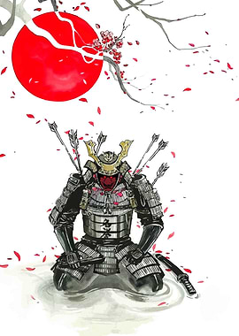 Wounded Samurai Under Rising Sun Art