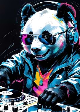 Panda DJ with Headphones and Turntable