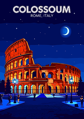 Colosseum Rome Italy Night Illustration