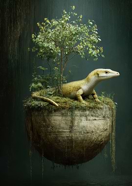 Lizard on Floating Island with Tree