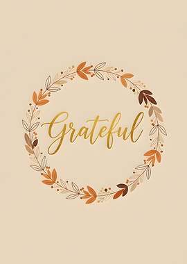Thanksgiving – Minimalist “Grateful” Calligraphy Wreath Wall Art