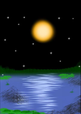 Night Lake with Moon and Stars