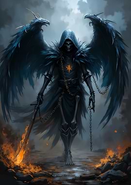 Winged Skeleton Warrior with Flaming Sword