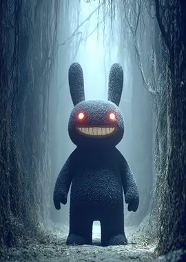 Creepy Bunny in Dark Forest