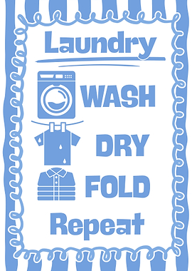 Laundry Instructions Blue and White Art