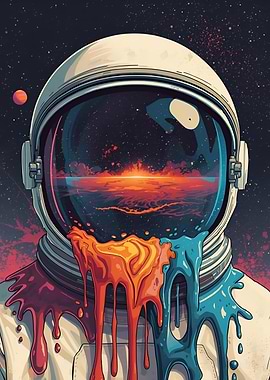 Astronaut with Dripping Paint and Space