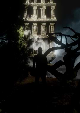 Silhouette at Ancient Tower Entrance
