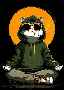 Cool Cat Meditating with Cigarette