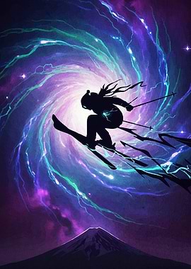 Skier Silhouette Against Cosmic