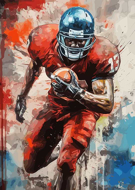 American Football Player in Action Painting