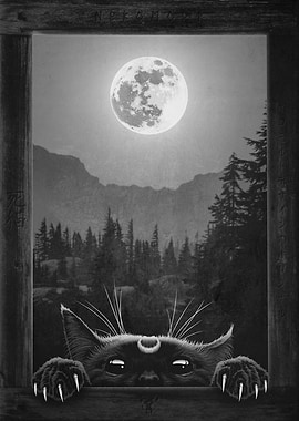 Black Cat Moonlit Window