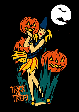 Vintage Halloween Witch with Pumpkins