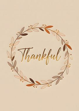 Thanksgiving – Minimalist “Thankful” Calligraphy Wreath Wall Art