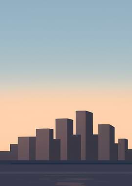 Minimalist Cityscape at Sunset
