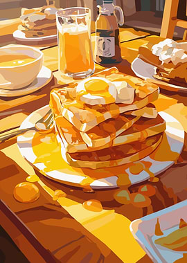 Breakfast Still Life with Pancakes and Orange