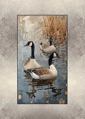 Geese in Water Painting