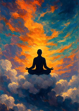 Meditating Silhouette in the Clouds