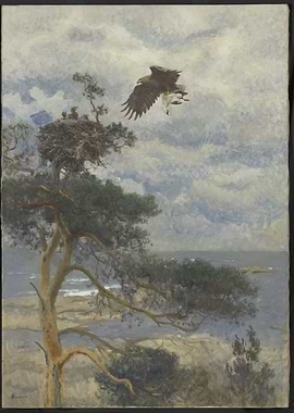 Eagle Carrying Prey to Nest Painting