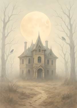 Spooky House Under Moonlight