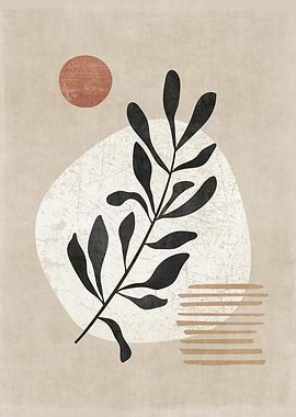 Leaf Sun Shapes Botanical Minimalist Brick Red Black White Beige