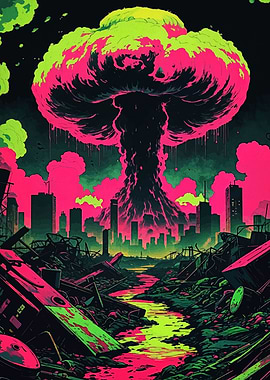 Post-Apocalyptic Cityscape with Nuclear Explosion