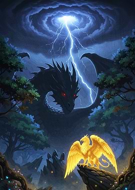 Dragon Griffin Stormy Landscape