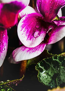 Cyclamen flower with water droplets close-up