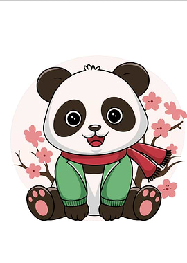 Cartoon Panda with Scarf and Jacket