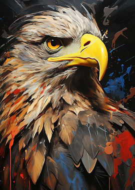 Eagle Portrait with Abstract Paint Splatters