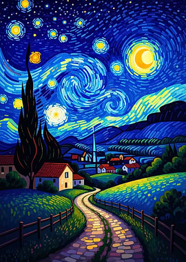 Starry Night Inspired Landscape Painting