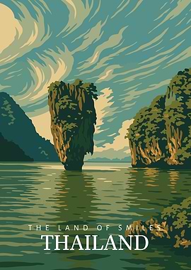 Khao Phing Kan Island: Vintage Thailand Travel Poster