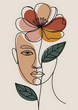 Floral Face Line Art – Abstract Human and Nature Harmony