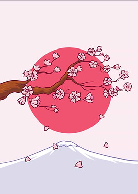 Cherry Blossoms and Mount Fuji Illustration
