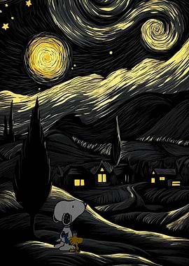 Snoopy and Woodstock Starry Night Parody