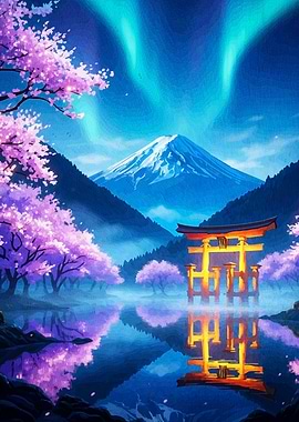 Japanese Landscape Cherry Blossoms