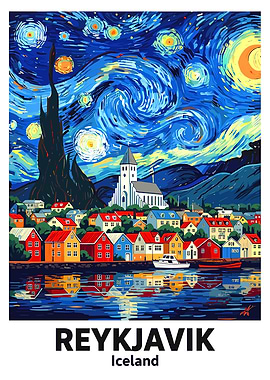 Reykjavik Iceland Starry Night Painting