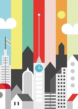 Colorful Geometric Cityscape Illustration