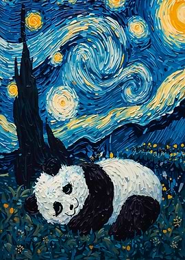 Cute Panda Sleeping Starry Night