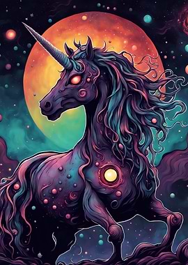 Halloween Cosmic Unicorn Fantasy Art