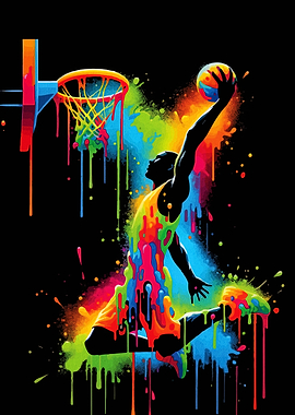 Colorful Basketball Dunk Art