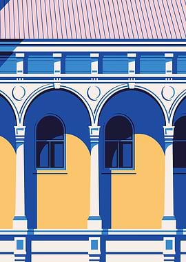 Architectural Facade with Arches and Columns