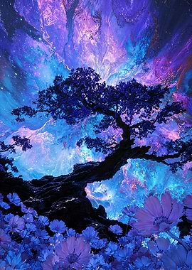 Cosmic Tree Under The Night Sky
