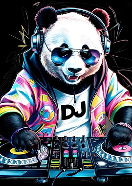 Panda DJ with Turntables