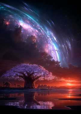 Cosmic Tree , Sunset and Planet