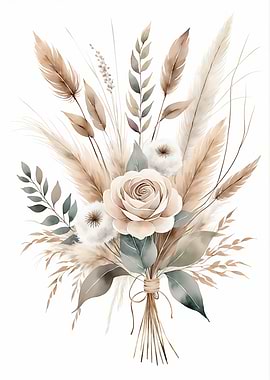 Watercolor Floral Bouquet with Rose