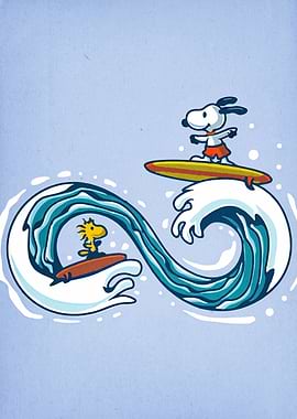 Snoopy and Woodstock Surfing Infinity Wave
