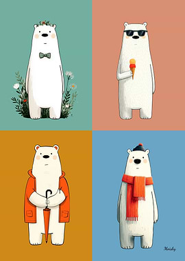 Four Seasons Polar Bears – Cute Illustrated Animal Art
